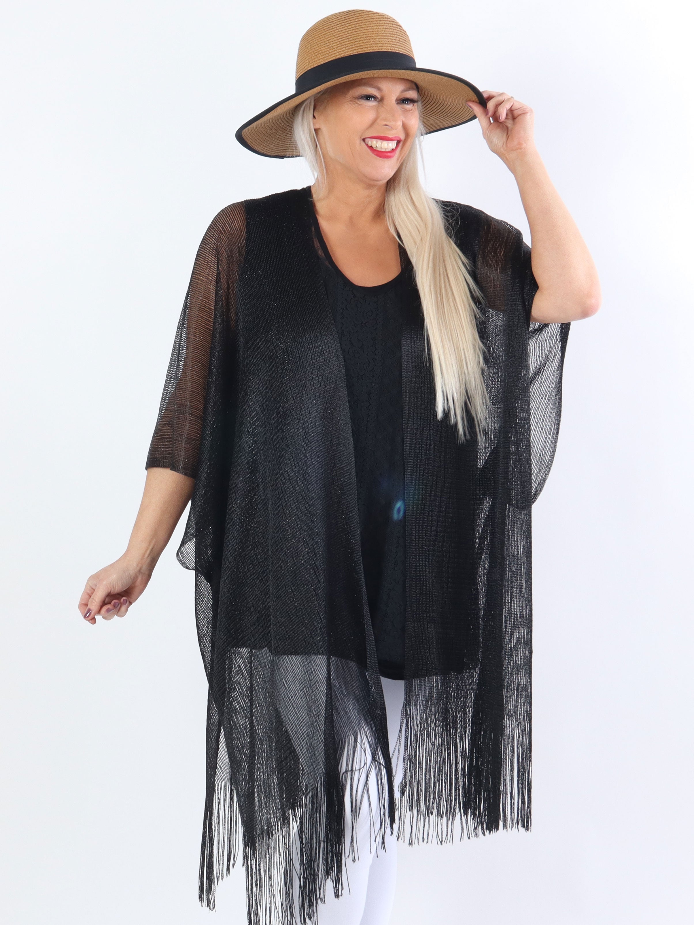 Betti - Plus size sjal med glittertrådar och fransar